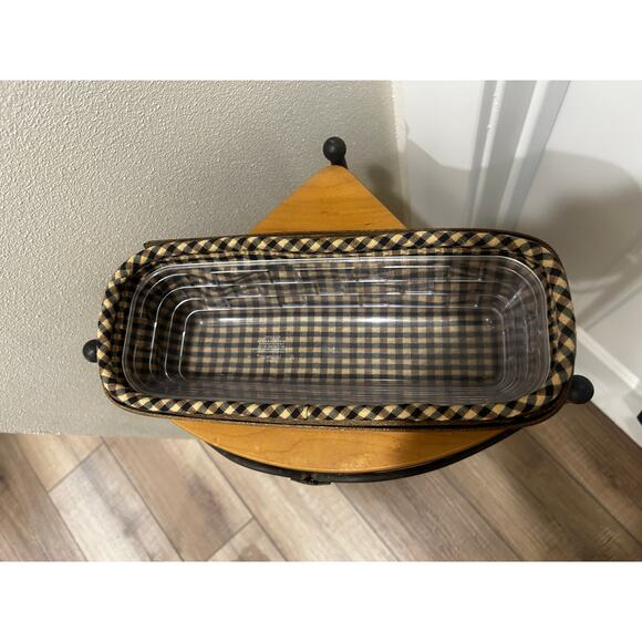 Longaberger Cracker basket Khaki check liner & hard protector Deep Brown - Picture 2 of 5